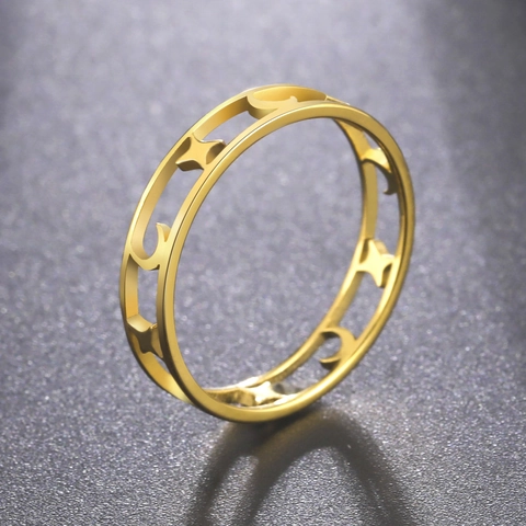Anillo Minimalista de Acero Inoxidable con Calado de Estrella y Luna para Mujer y Hombre Joyería de Moda Regalo