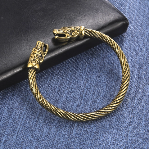 Vintage Wikinger Edelstahl Doppel Wolfskopf Offener Armreif Für Herren Gedrehtes Seil Design Armband Antik Schmuck Geschenk