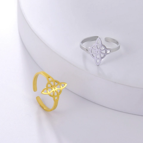 Stainless Steel Celtic Knot Open Ring For Women Men Vintage Hollow Geometric Adjustable Finger Ring Jewelry Gift