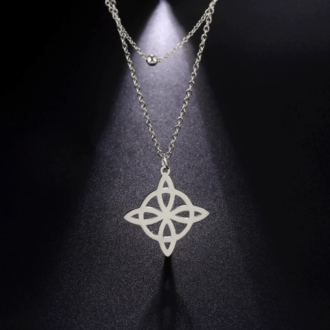 Keltischer Knoten Hexenknoten Edelstahl Doppellagige Anhänger Halskette Gold Silber Minimalistischer Schmuck Geschenk Für Frauen
