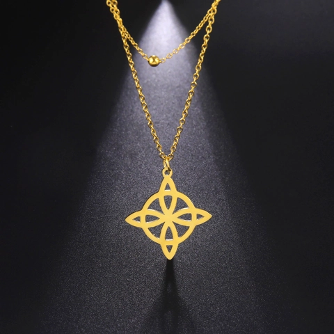 Edelstahl Keltischer Knoten Hexenknoten Anhänger Halskette Doppelschichtige Perlenkette Mystischer Schmuck Für Damen