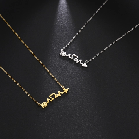 Stainless Steel MOM Heartbeat Arrow Pendant Necklace For Women Gold Silver Plated EKG Heart Charm Jewelry Mother's Day Gift