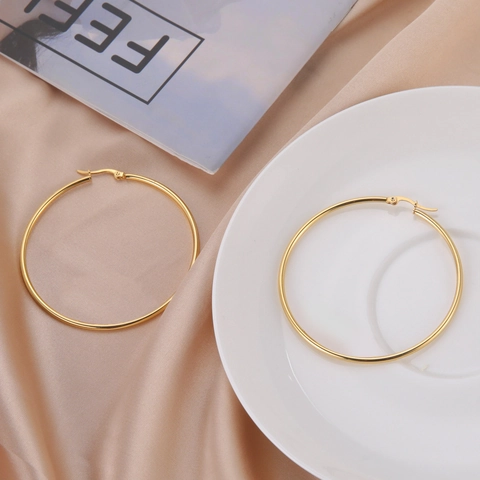 Women Stainless Steel Hoop Earrings Minimalist Round Circle Fashion Jewelry High Polish Geometric Hoop For Daily Wear