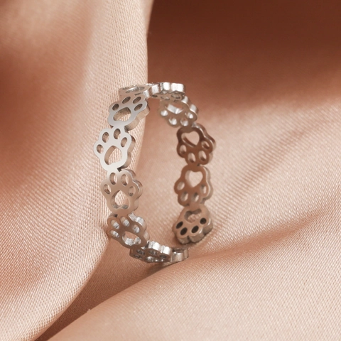 Stainless Steel Hollow Cat Paw Print Open Ring Cute Animal Footprint Adjustable Finger Ring For Women Korean Fashion Jewelry