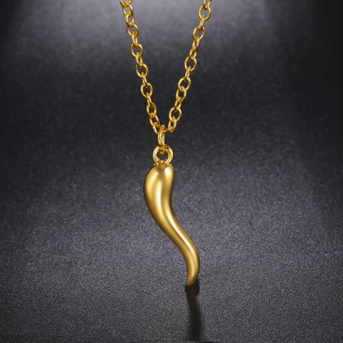 Minimalist Italian Horn Cornicello Pendant Necklace For Women Alloy Gold Silver Plated Lucky Chili Horn Amulet Jewelry Gift