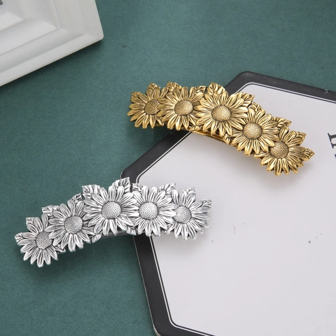 Fermaglio per Capelli a Girasole Vintage in Acciaio Inossidabile Lega Clip a Molla Retro Oro Argento Accessori per Capelli