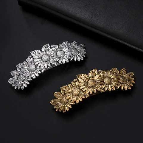 Fermaglio per Capelli a Girasole Vintage in Acciaio Inossidabile Lega Clip a Molla Retro Oro Argento Accessori per Capelli
