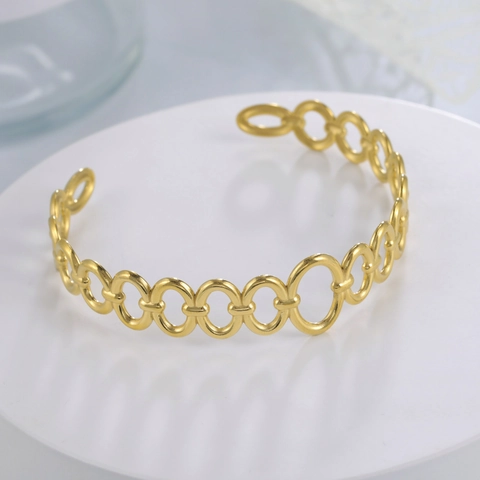 Stainless Steel Geometric Chain Link Bangle Gold Silver Plated Open Adjustable Cuff Bracelet For Women Minimalist Jewelry