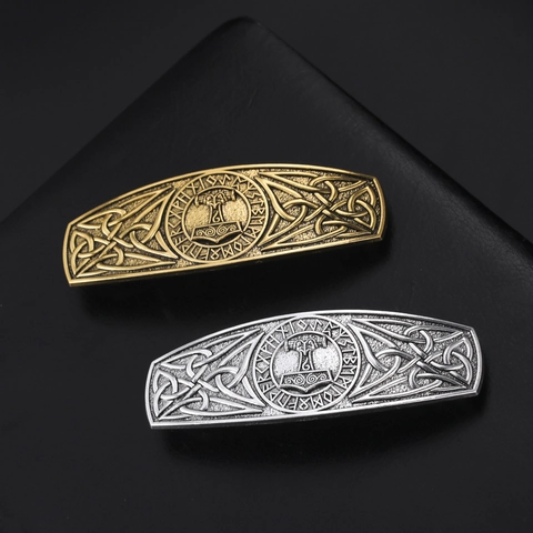 Fermaglio per Capelli Vintage Vichingo Martello di Thor Mjolnir Nodo Celtico Modello di Rune in Lega Antico Oro Argento Gioielli per Capelli Donna