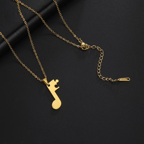Stainless Steel Music Note Puzzle Pendant Necklace For Couples Unisex Minimalist Electroplated Fashion Jewelry Set Of Two