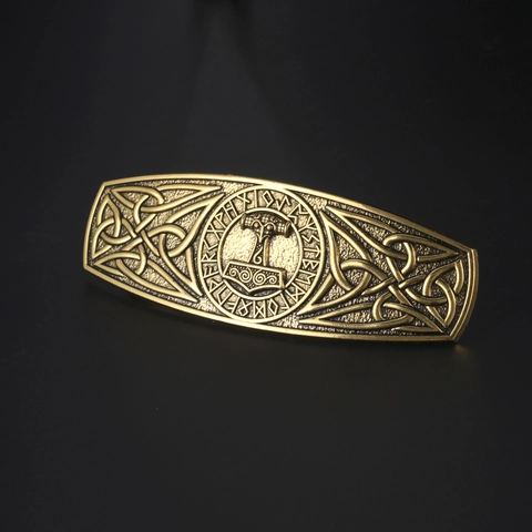 Fermaglio per Capelli Vintage Vichingo Martello di Thor Mjolnir Nodo Celtico Modello di Rune in Lega Antico Oro Argento Gioielli per Capelli Donna