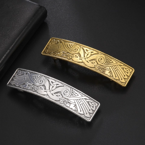 Vintage Metall Haarklammer Keltischer Knoten Vogelmuster Antik Gold Silber Rechteckige Feder Haarspange Für Damen Accessoires