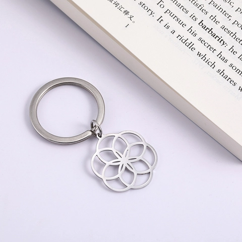 Portachiavi Mandala Seme Della Vita in Acciaio Inossidabile Ciondolo Fiore Geometrico Vuoto Portachiavi per Auto Casa Gioielli