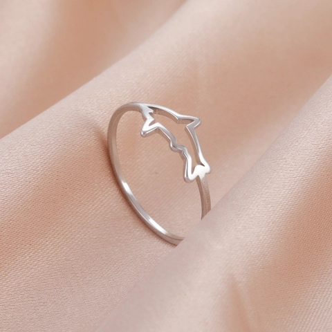 Stainless Steel Hollow Shark Dolphin Ring For Women Minimalist Dainty Fish Animal Finger Ring Niche Design Jewelry Gift