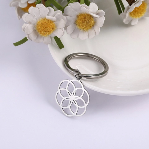 Portachiavi Mandala Seme Della Vita in Acciaio Inossidabile Ciondolo Fiore Geometrico Vuoto Portachiavi per Auto Casa Gioielli