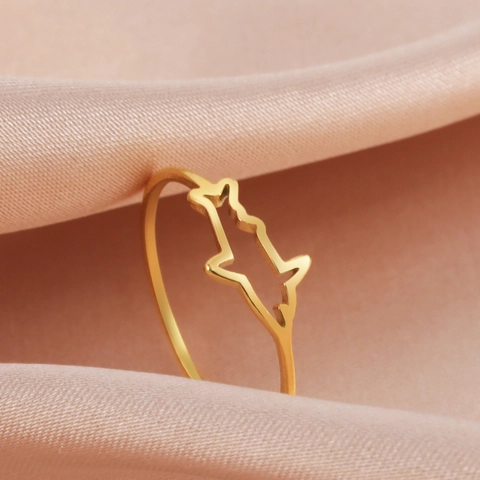 Stainless Steel Hollow Shark Dolphin Ring For Women Minimalist Dainty Fish Animal Finger Ring Niche Design Jewelry Gift