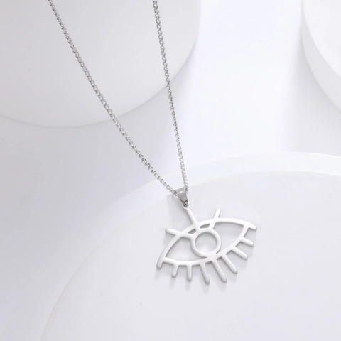 Collier Minimaliste en Acier Inoxydable Avec Pendentif Œil Évidé Pour Femme Or Argent Électroplaqué Bijoux de Mode Géométriques