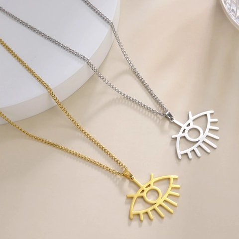 Collier Minimaliste en Acier Inoxydable Avec Pendentif Œil Évidé Pour Femme Or Argent Électroplaqué Bijoux de Mode Géométriques