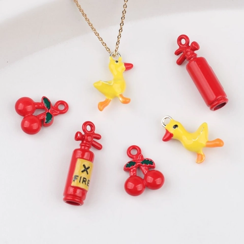 Alloy Enamel Little Yellow Duck Cherry Fire Extinguisher Charms Pendants For DIY Bracelet Necklace Earrings Jewelry Making Accessories