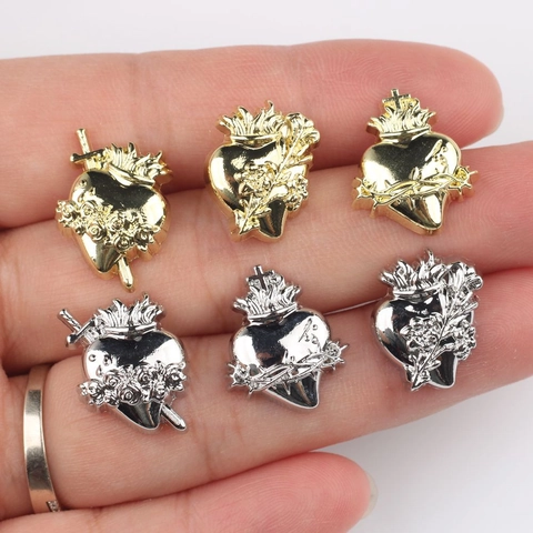 Breloques Sacré Cœur Vintage en Alliage Métal Relief Cœur Avec Rose Croix Épines Composants Bijoux DIY Accessoires Décoration Vêtements