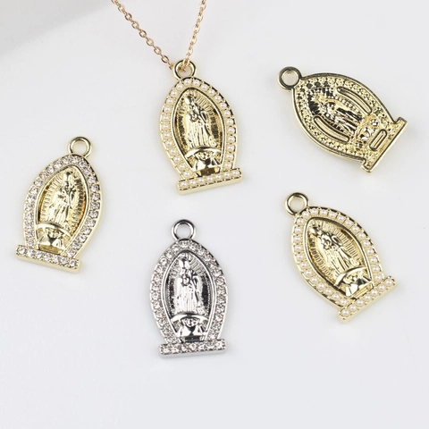 Virgin Mary Guadalupe Alloy Pendant Zirconia Artificial Pearl Catholic Religious Charm For Necklace Bracelet DIY Jewelry Making Findings