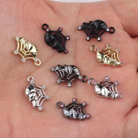 Alloy Skeleton Spider Web Pendants With Rhinestone Gothic Halloween Charms For DIY Necklace Bracelet Earring Jewelry Making