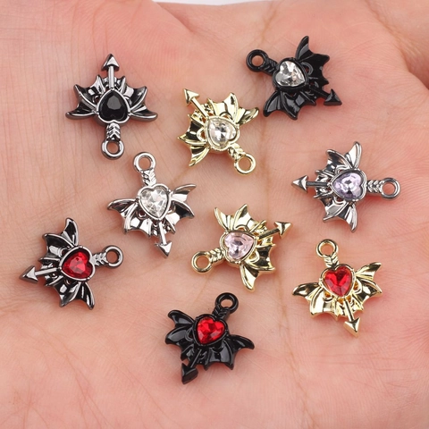 Gothic Alloy Heart Bat Wing Arrow Pendants With Multi Color Zirconia DIY Jewelry Accessories For Necklace Earrings Making