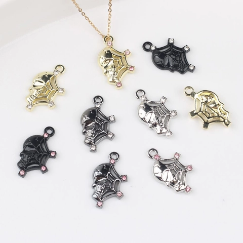 Alloy Skeleton Spider Web Pendants With Rhinestone Gothic Halloween Charms For DIY Necklace Bracelet Earring Jewelry Making