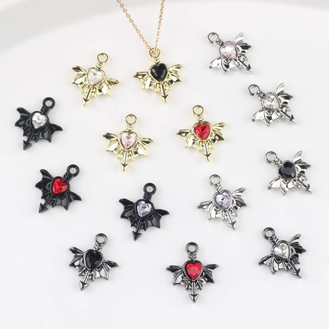 Gothic Alloy Heart Bat Wing Arrow Pendants With Multi Color Zirconia DIY Jewelry Accessories For Necklace Earrings Making