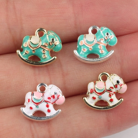 Cute Alloy Enamel Rocking Horse Pendants Drip Oil Cartoon Animal Charms For DIY Necklace Bracelet Earring Jewelry Making Accessories