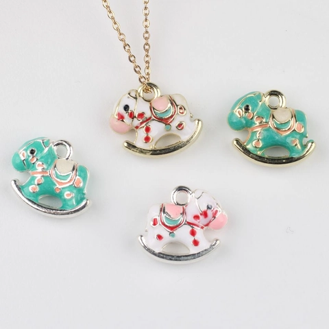 Cute Alloy Enamel Rocking Horse Pendants Drip Oil Cartoon Animal Charms For DIY Necklace Bracelet Earring Jewelry Making Accessories