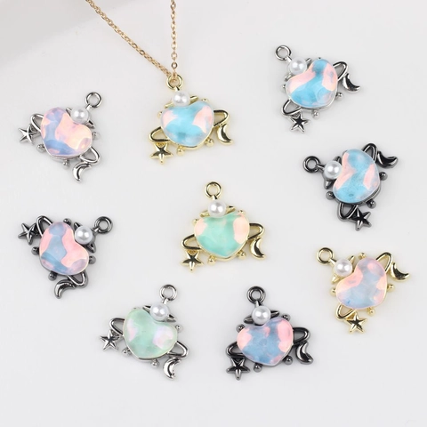Heart Planet Alloy Pendant With Artificial Pearl Resin Inlaid Starry Sky Theme Jewelry For DIY Necklace Bracelet Accessory
