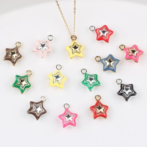 Alloy Star Pendant Charm Enamel Drip Oil Double Sided Pentagram DIY Jewelry Findings For Necklace Bracelet Earring Making
