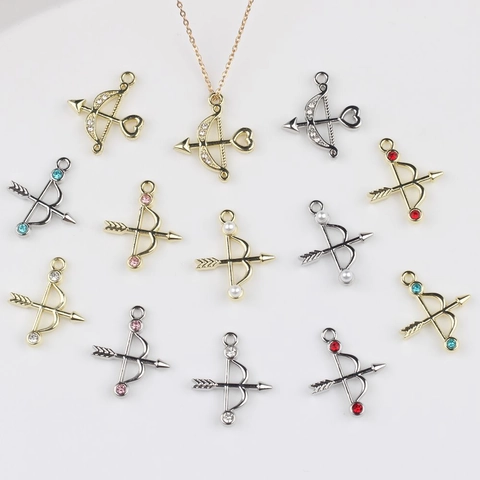 Zinc Alloy Heart Cupid Bow And Arrow Pendant Rhinestone Artificial Pearl Inlaid DIY Jewelry Finding Romantic Pendant