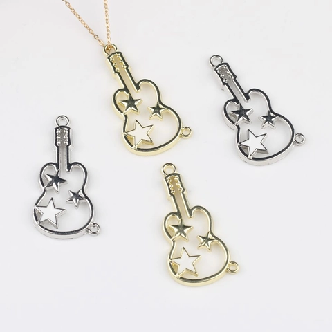 Ciondoli a Forma di Chitarra in Lega per Creazione Gioielli Fai da Te Ciondoli Strumento Musicale con Stella per Collana Oro Argento