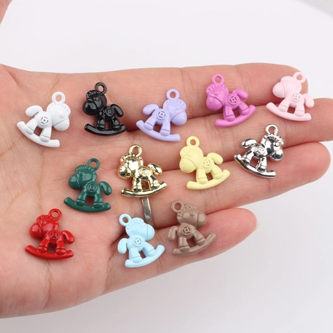 Minimalist Alloy Rocking Horse Charms With Coin Motif Colorful Painted Pendants For DIY Necklace Bracelet Jewelry Making Accessories