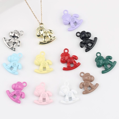 Minimalist Alloy Rocking Horse Charms With Coin Motif Colorful Painted Pendants For DIY Necklace Bracelet Jewelry Making Accessories