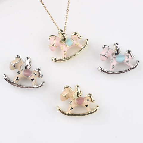 Cartoon Alloy Rocking Horse Enamel Pendants DIY Jewelry Making Finding Accessories For Bracelet Necklace Earrings Decor