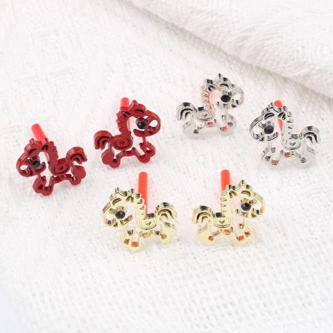 Pendientes de Caballo Huecos de Dibujos Animados Aleación Zirconia Incrustada Accesorios de Joyería Oro Plata Rojo