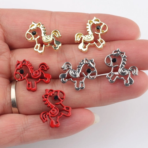 Pendientes de Caballo Huecos de Dibujos Animados Aleación Zirconia Incrustada Accesorios de Joyería Oro Plata Rojo