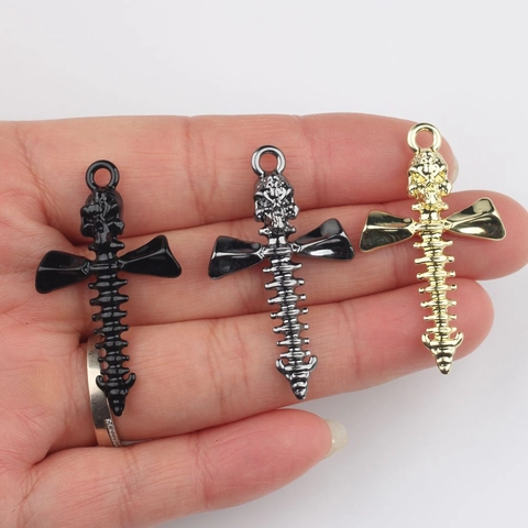 Colgante de Aleación de Cruz con Calavera y Columna Vertebral Gótico Diseño de Esqueleto Vintage para Creación de Joyas DIY Collar Pulsera