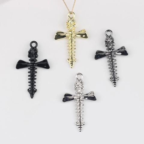 Colgante de Aleación de Cruz con Calavera y Columna Vertebral Gótico Diseño de Esqueleto Vintage para Creación de Joyas DIY Collar Pulsera