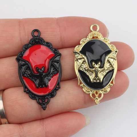 Colgante Ovalado de Murciélago Vampiro Gótico de Aleación de Zinc Esmalte Para DIY Collar Pulsera Joyería de Halloween