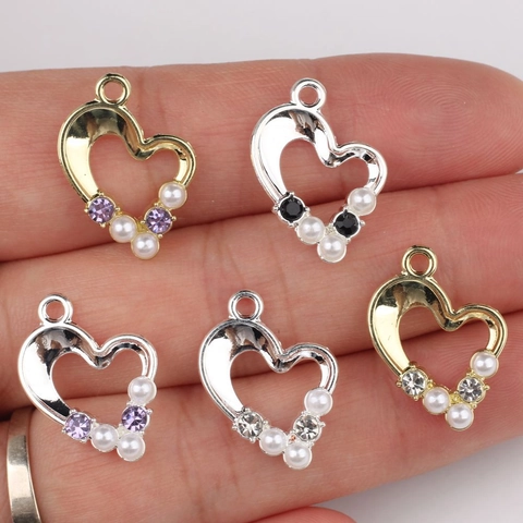 Heart Charms Pendants Alloy Imitation Artificial Pearl Zirconia Inlaid Jewelry Making Supplies For DIY Necklace Bracelet Earring