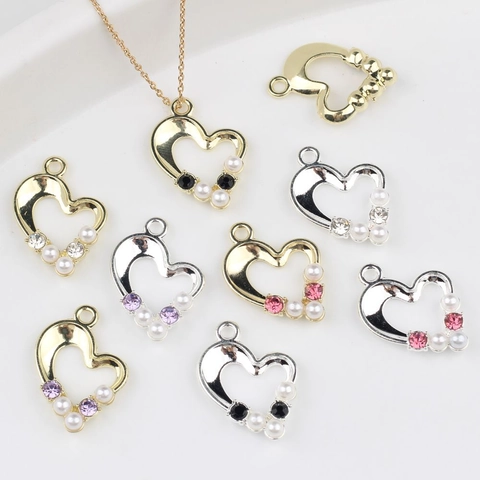 Heart Charms Pendants Alloy Imitation Artificial Pearl Zirconia Inlaid Jewelry Making Supplies For DIY Necklace Bracelet Earring