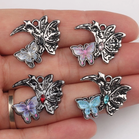 Schmetterling Mond Legierung Strass Anhänger Vintage Fantasy Harz Charms Für DIY Halskette Armband Ohrring Schmuckherstellung Zubehör