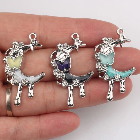 DIY Moon Butterfly Pendants Alloy Enamel Resin Glitter Charms Liquid Drip Design For Jewelry Making Necklace Bracelet Accessory