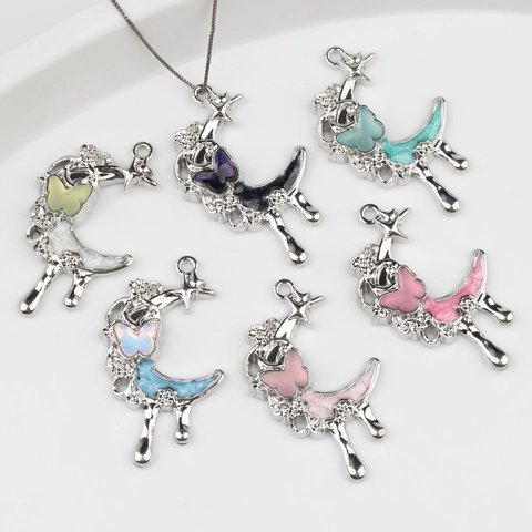 DIY Moon Butterfly Pendants Alloy Enamel Resin Glitter Charms Liquid Drip Design For Jewelry Making Necklace Bracelet Accessory