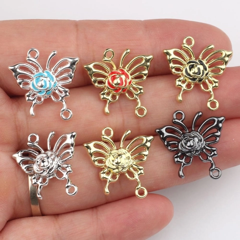 Conectores de Joyería de Aleación de Mariposa Rosa DIY Dijes Para Collar Pulsera Pendientes de Esmalte Hueco Accesorios