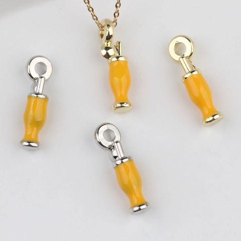Alloy Lemon Drink Cup Enamel Pendant For DIY Jewelry Making Bracelet Necklace Earring Accessory Gold Silver Tone Charm
